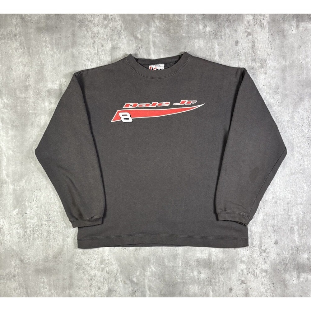 Vintage Chase Authentics Dale Jr NASCAR Racing Sweatshirt Grey Crewneck Large